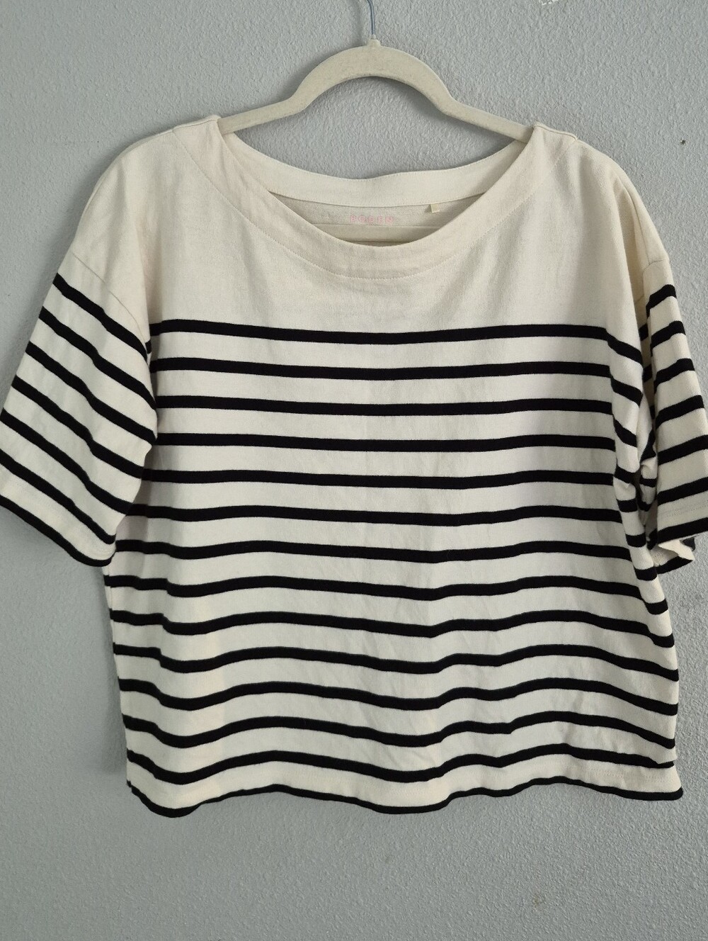 Boden Ivory And Black Stripe Boatneck Knit Top Large